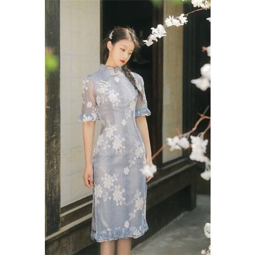 Retro Cheongsam Womens Summer Modified Dress Young Girls New Daily Wear Small