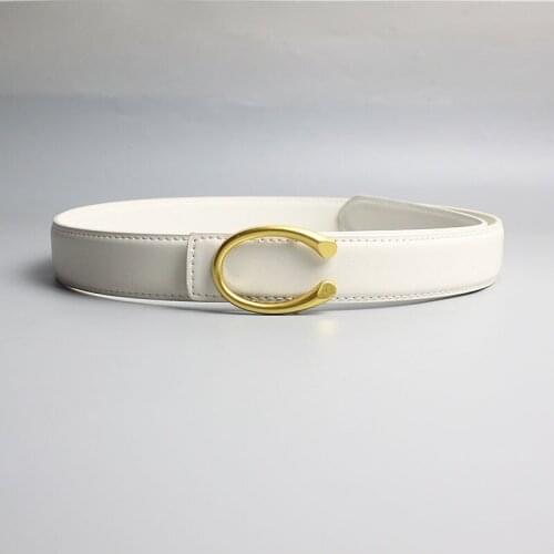 C-button decorative belt European and American fashion simple oval women with jeans skirt casual board buckle versatile cow belt