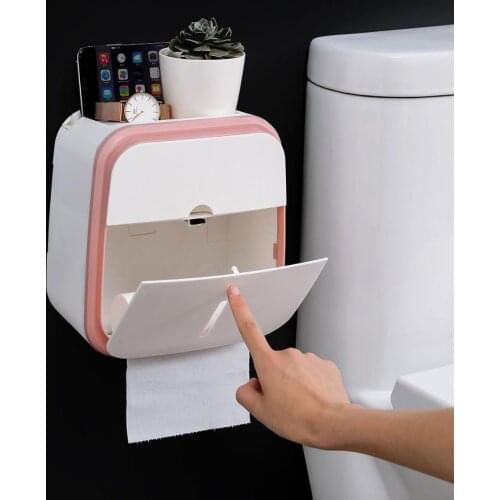 Double Layers Wall Mounted Tissue Holder Waterproof Roller Paper Napkin Dispenser Puch Free Bathroom Wall Organizer Box