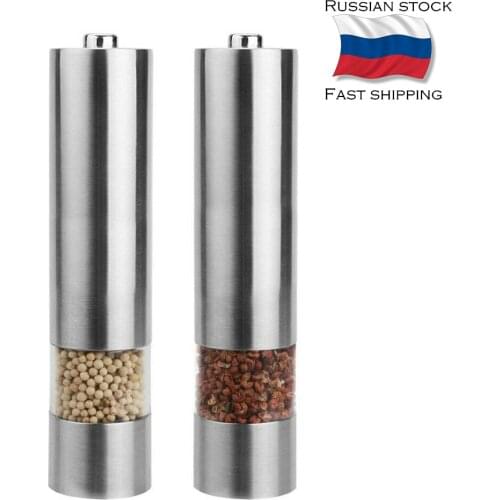 Electric salt and pepper grinding unit (2 packs) - Electronically adjustable vibrator - Ceramic grinder - Automatic one-handed