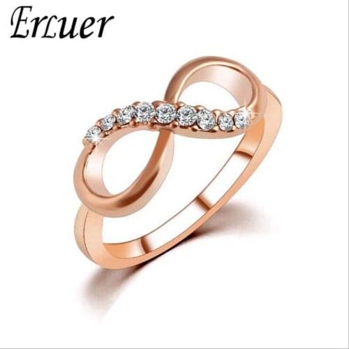 ERLUER Infinity Shape Round Finger Crystal CZ Rose Gold Color Rings For Women girls Engagement Jewelry Trendy Love Gift Ring