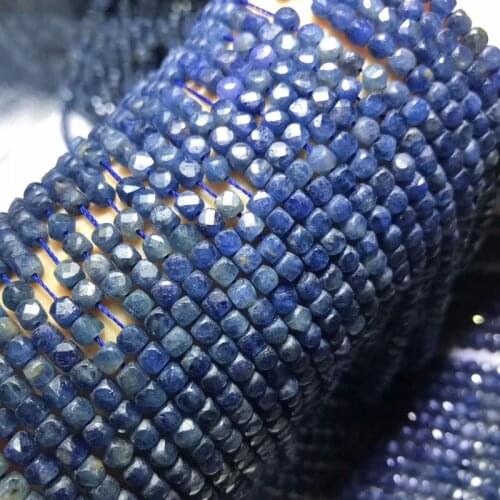 ICNWAY 15inch Sapphire Seraphinite Topaz Moonstone 4x4.5mm Faceted Cube Gemstone Beads for Jewelry Making Necklace Bracelet