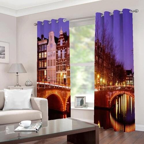 Custom 3D photo Window Curtains European style city night cover For living room bedroom Half-Blackout Drapes Home Decor