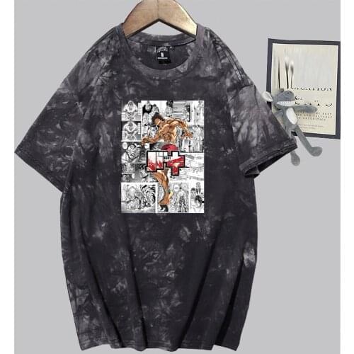 Fashion Tie Dye TShirts Grappler Baki Hanma Baki Manga Men Style Fabric Streetwear T Shirt Round Neck Oversized Summer T-shirt