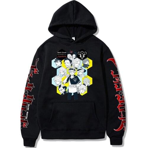 Hot Vogue Top Men Black Clover Print Hoodie Japanese Graphic Anime Hoodie Casual Street Style Hoodies Tops Clothes