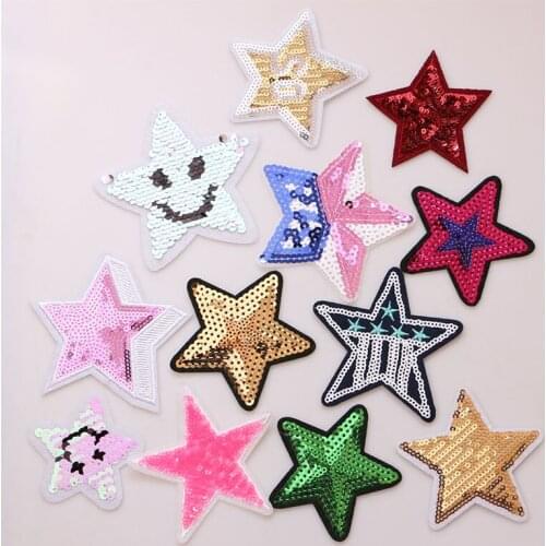 5 Pcs Sequined colorfu stars icon Embroidered Iron on Patches for Clothing DIY Stripes Clothes Patchwork Stickers Custom Badges