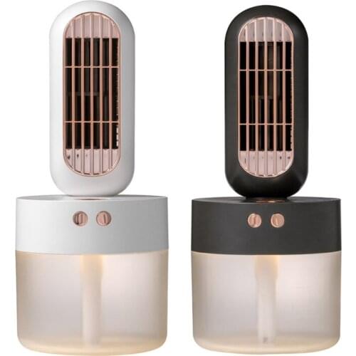 Desktop Water Cooling Fan Super Quiet Desk Fan Mini Air Cooler w/ Night Light Visible Water Tank Spray Humidifier Fan 425B