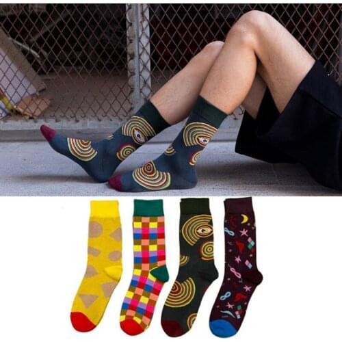 Men Fashion Surprise Cotton Socks character Amazing French Design Geometric Square Circle Boy Socks Magic Starry Sky Cool Socks
