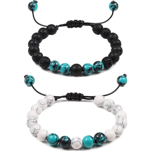 Couples Distance Bracelet Natural Stone Blue Turquoises lava stone Yin Yang Beaded Woven Bracelets for Men Best Friend Gifts