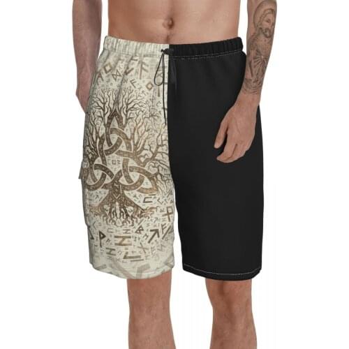 Beach Breathable Quick Dry Funny Joke Viking Rune Casual Tree Of Life With Triquetra And Futhark Male Shorts