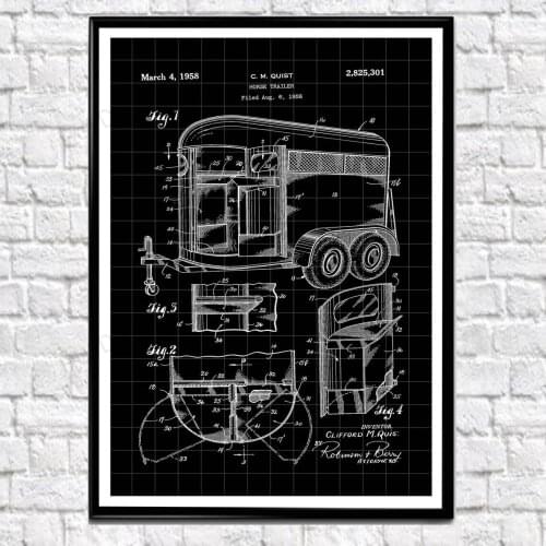 Horse Trailer Patent Canvas Print Poster decor Gift for Horse Rider Gift Equine Poster Stable Poster Stable Art