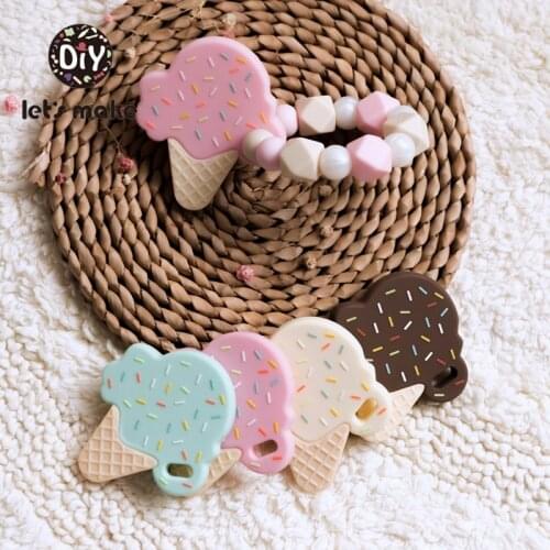 Lets Make Baby Teethers Cartoon Ice Cream Shape 1PC Teething Toys Food Grade Silicone Beads Nursing Bracelets Silicone Teethers