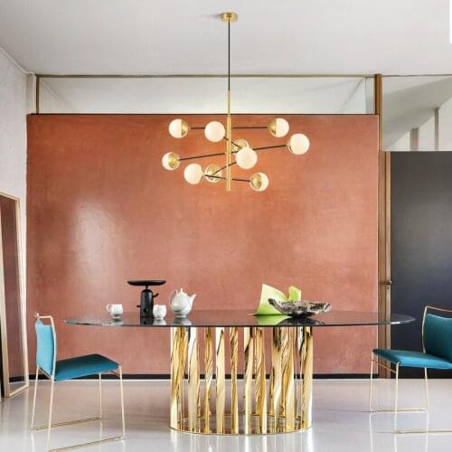 Simple modern creative hardware ball ball living room chandelier art bedroom bedside study room model molecular chandelier