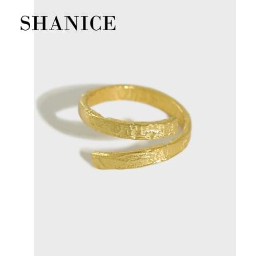 SHANICE 925 Sterling Silver Open Ring Irregular surface Concave-convex gold and silver tin foil For Women Anti-Allergy Jewelry