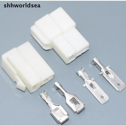 Shhworldsea 100Sets Automotive Connectors 2P / Way Car electrical Plug / Sheath terminal /Socket / 6.3mm male + female connector