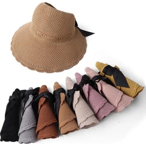 Women Straw Hat Summer Sun Visor Empty Top Korean Fashion Sun Protection Hat Outdoor Beach Cap Holiday Dropshipping
