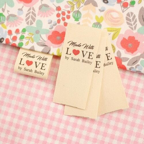 Sewing Labels, Personalized Brand, Custom Logo, Cotton Tags, Business Name, Handmade Items, Made With Love, 30mm x 42mm (MD5084)