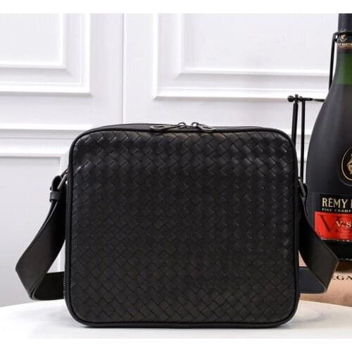 Men Genuine Leather Cowhide Woven Shoulder Bag Fashion High Quality Luxury Large Capacity Adjustment Designer Handbag Crossbody