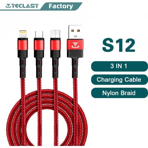 Teclast TL-S12 3 In 1 Quick Charging Cable Type-C Lightning Micro USB 3A Current Durable Quality 1.2m Nylon Braided Fast Charge