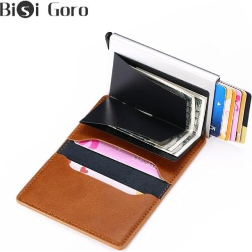 BISI GORO Smart Wallet For Men And Women Aluminum Box Credit Card Holder Mini Wallet Security RFID Holder Pop Up ID Card Case