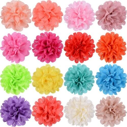 Eyelet Flower Hollowed-out Pluffy Rosette Girl Hair Chiffon Flower for Headband kids diy fabric flower flat back girl Hair Acces