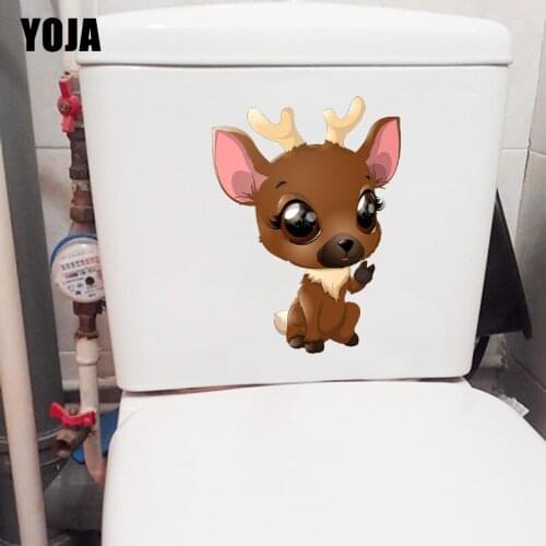 YOJA 17.9×24.3CM Cute Baby Deer Cartoon Childrens Bedroom Wall Stickers Funny Toilet WC Decoration T1-2720