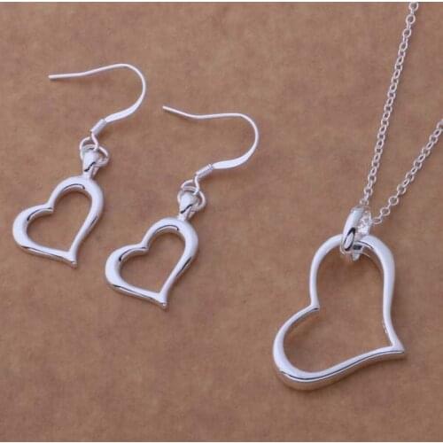 AS152 Silver Color Jewelry Sets Earring 171 + Necklace 273 Heart Jewelry Sets Factory wholesale quality gifts