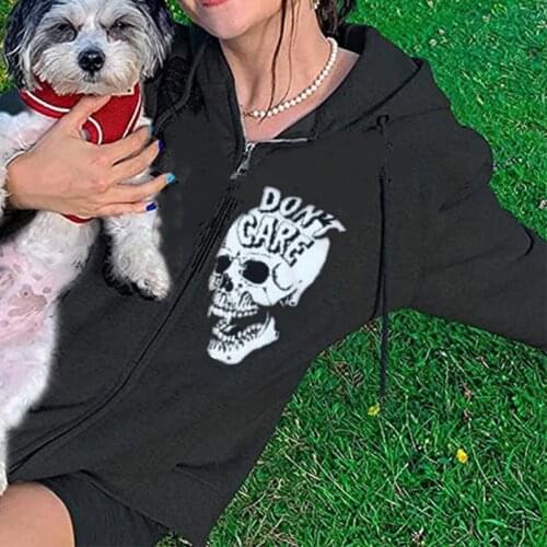 Skull Bones Gothic Women Hoodies E-girl Autumn Hoodie Women Long Sleeve Zip Up Sweatshirts Vintage Harajuku Y2K Streetwear