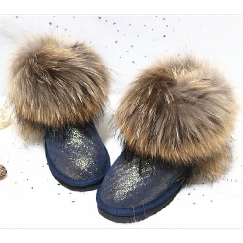 Real Picture New Ankle Boots 2020 Warm Womens Snow Boots Cowskin Woman Genuine Leather Snow Boots Fox Fur Woman Winter Boots