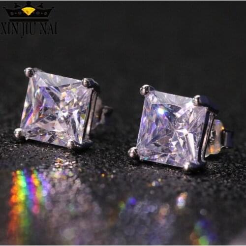 Hot selling S925 sterling silver hot personality fashion simple super shining single diamond square gem female earrings