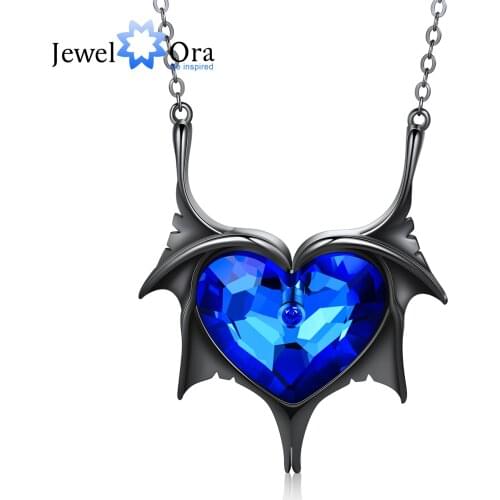 JewelOra Vintange Black Gun Color Heart Blue Crystal Necklace Fashion Link Chain Pendant Necklace Jewelry Women Accessories