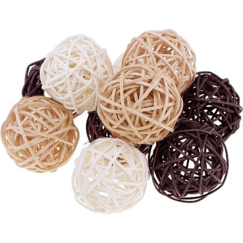 15Pcs Round Handmade Natural Wicker Rattan Balls for Wedding Christmas Party Table Bowl Vase Fillers DIY Floral Craft Supplies