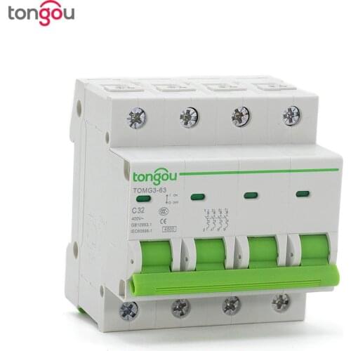4 Pole 32A MCB Miniature Circuit Breaker 4.5KA C Type AC 110V/230V/400V With CE Certificate TOMG3-63