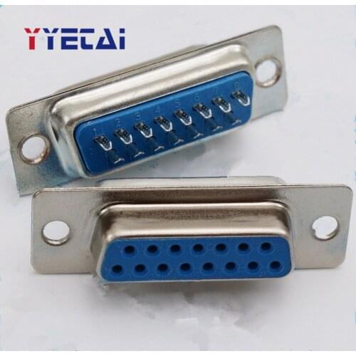 5PCS Wire Bonding DB15 Serial Port Hole Holder Wire Type 15 Needle Plug Double Row Blue Connector DD