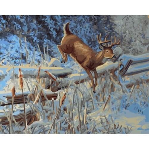 Frameless picture oil painting by numbers wall decor diy painting on canvas for home decor 4050 deer jumpping