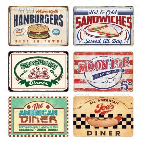 Foods & Drinks Metal Tin Sign Cafe Bistro Decor Vintage Retro Coffee Hot Dog Plaque Wall Decor for Dining Room Decorative Plates