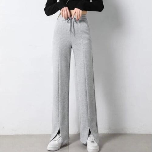 Hstar Casual Korean Street Lady Long Trousers Women Flare Pants Vintage New Spring Elastic High Waist Sports Split Pants