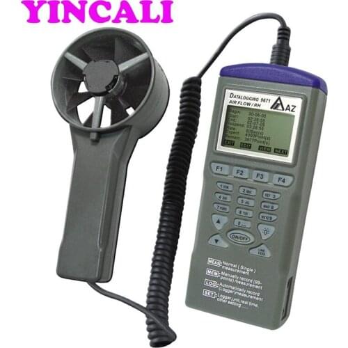 Digital Temperature RH Anemometer Datalogger AZ9671 Air Flow Meter Handheld Hygrothermograph with Wind Speed Range 0.6~32M/S