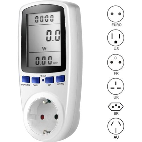Digital LCD Energy Meter Wattmeter Monitoring Device Wattage Electricity Kwh Power Measuring Outlet Analyzer FR US UK AU BR