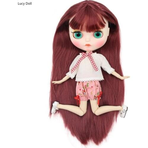 Cheap Blythe Doll 1/6 Bjd White Skin Joint Body Straight Hair New Matte Face Carved Lips Eyebrow, Customized Face, 30cm BL12532