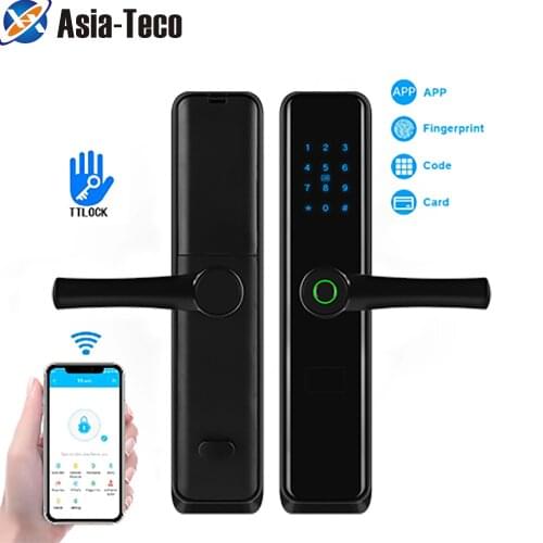 Wifi Door Lock TTlock Bluetooth App Control Fingerprint Smart Door Lock With Key Card Unlock For Home Apartment Office Lock