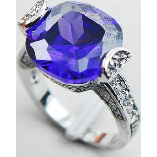 Purple Crystal Zircon White Crystal Zircon 925 Sterling Silver Ring Size 6 7 8 9 10 F1073