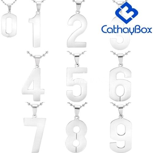 Classic Stainless Steel High Polished Silver Color Number Charm Pendant Necklace From 0 To 9