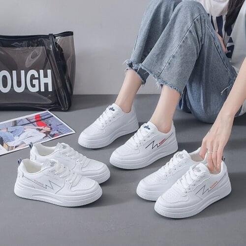 New Spring Lace-up White Sneakers Women Flat Wearable Fitness Shoes Leather Sports Shoes Casual Female Non Slip Running Shoes