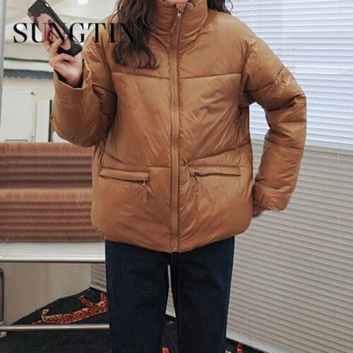 Sungtin Women Winter Warm Parka Jacket Oversized Fashion Stand Collar Thicken Loose Jackets Female Korean Solid Causal Clothings