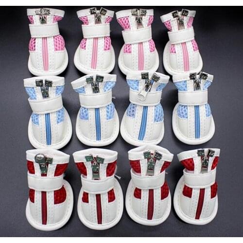 4pcs/set Summer Mesh Breathable Leather Pet Dog Shoes PU Anti-slip Boot For Small Dogs Teddy Dog Cat Shoes Puppy Booties 10A