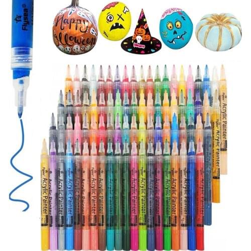 Acrylic Paint Marker Pens 0.7mm Permanent 28-80 Colour, For Rock Painting Stone Ceramic Porcelain Mug Wood Fabric Canvas Marking