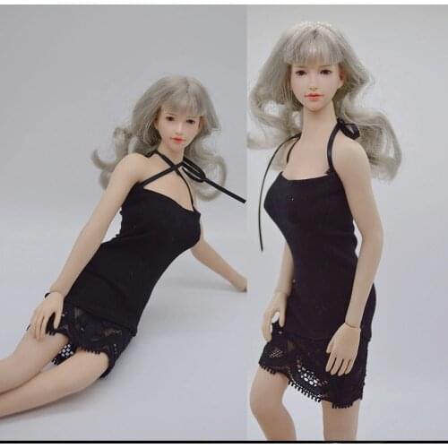 1/6 Scale Female Short Skirt Black Lace Sling Dress Halter Hip Wrap Fit 12'' Action Figure Body