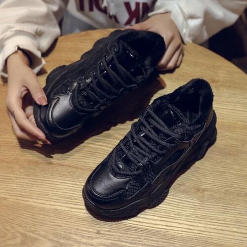 Fashion Womens Winter Sneakers Warm Fur Chunky Sneakers Platform Beige Casual Shoes Woman Ladies Sneakers besket femme U21-29