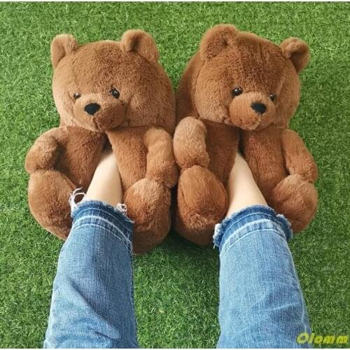 Yellow Bear Slippers Men Non-Slip Funny Shoes Boys Indoor Plush Slipper Mans Shallow Cartoon slippers Unisex Winter Fur Slippers